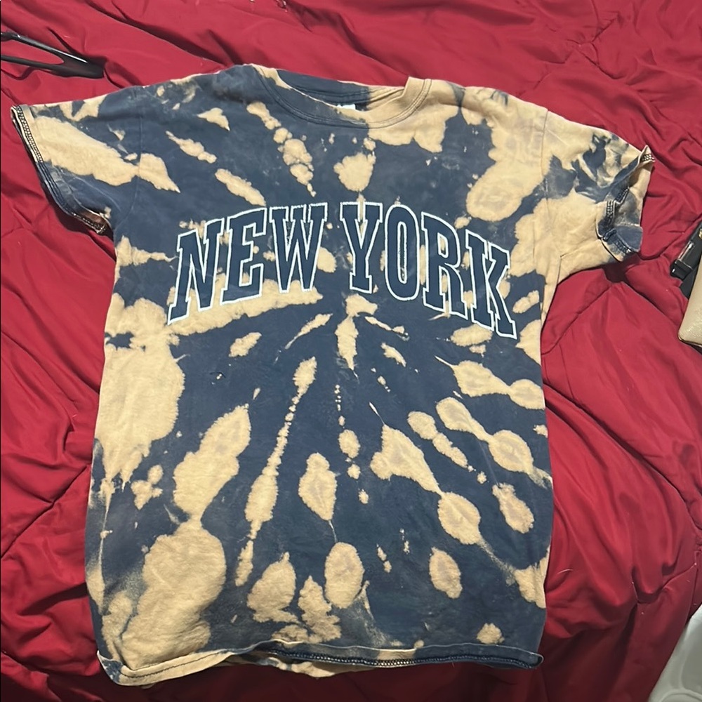 Tie-Dye 'New York' Kids T-Shirt - Blue and Tan